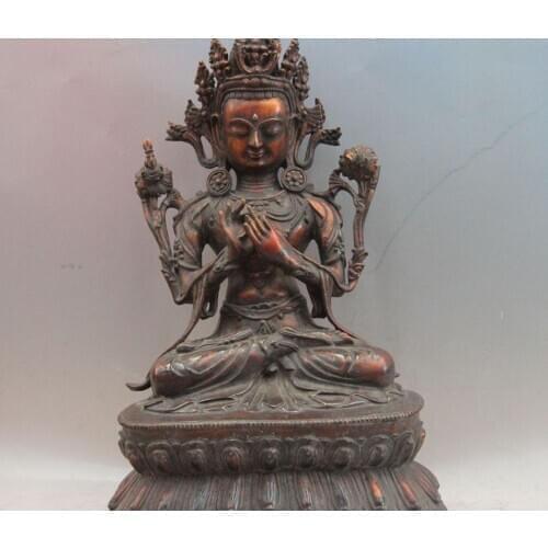 Tibet Old monastery Pure Copper Gild Manjusri Vajradhara Buddha Kwan Yin Statue 2007