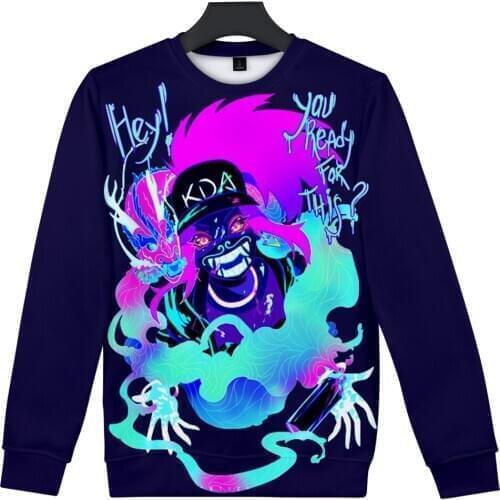 Round Collar Sweatshirt O-neck Sweatshirt O-neck Fashion Song Kda The Baddest Harajuku 3D Print Casual Teenager Hooded