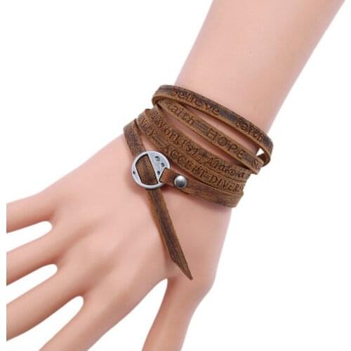 Vintage Bohemian Jewelry Multilayer Packaging Men and Women Charm Leather Bracelet Embossed Letter Bracelet