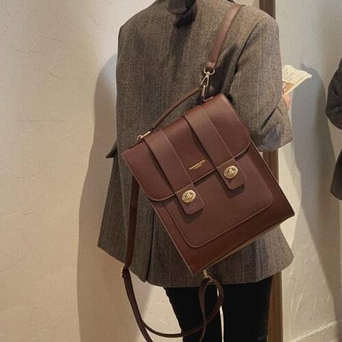 High-end PU Leather Backpack Women Large Capacity Shoulder Bags Double Hasp Design Solid Color Western School Shoulder Bags