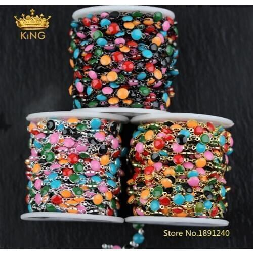 5meters Colourful Enamel Beads Chain DIY Chokers Fine Jewelry,Lampwork Glass Beads Links Charms Rosary Chains Findings HX208