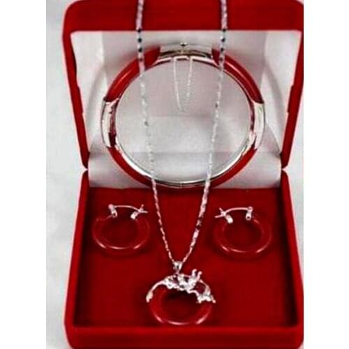 Jewelry Beautifully crafted red bracelet pendant & earring set >>wholesale Quartz CZ crystal