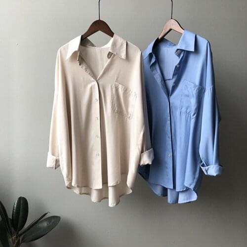 2020 Women Boyfriend Style Spring Turn Down Collar Pure Color Womens Tops And Blouses White Shirt Blusas Roupa Feminina