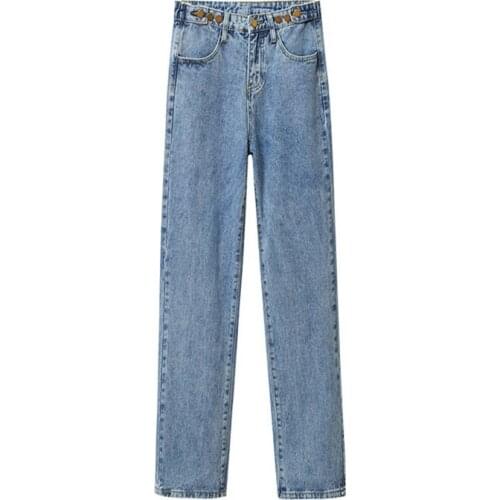 Free Shipping 2021 Womens Spring And Autumn New High-Waist Fashion Wide-Leg Jeans Regular Length Loose Casual Pants