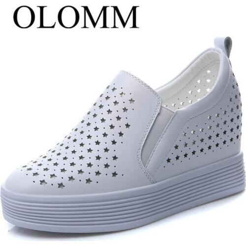 OLOMM 2020 spring womens new large size loafers womens thick bottom casual increased height hollow womens shoes LL-017