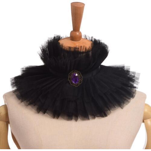 Black Fake collar Renaissance Elizabethan Ruffled Lace Neck Collar Clown Choker