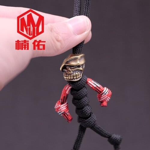 1PC Paracord Knife Beads Brass Handmade Beret Skull Pendant Outdoor Tool Accessories