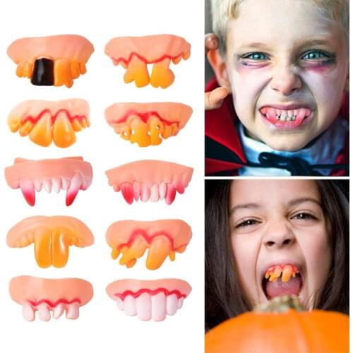 10pcs Dentures Zombie Vampire Teeth Ghost Devil Fangs Props Halloween Cosplay Prop Toy Funny Party Fancy Dress Costume Accessory