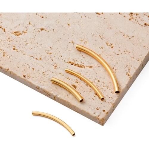 18K Gold 5Pcs 23-40mm Metal Copper Square Curved Long Tube Connectors Spacer Beads for DIY Bracelet Necklace Jewelry Finding 043