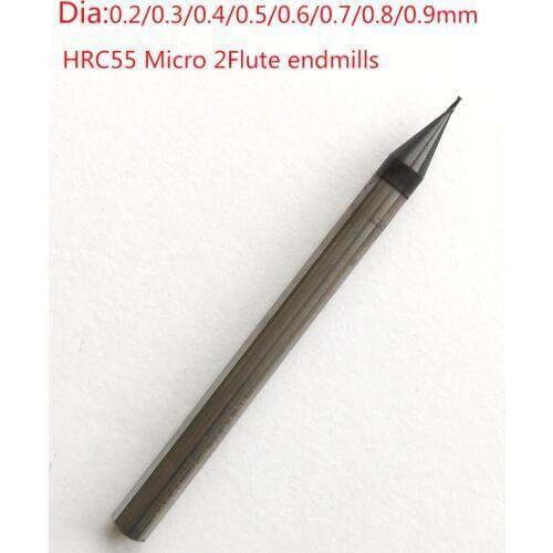 3pcs/lot D0.2xD4x50L 0.2mm 2 flute HRC55 Micro Carbide Flat End Mill CNC Milling Router Bits