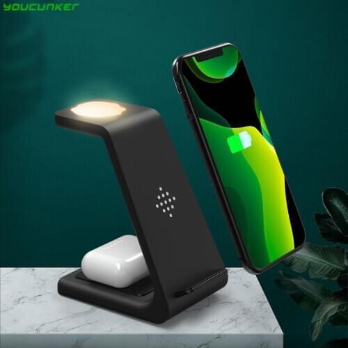 15W Qi Wireless Charger Stand For iPhone 12 Mini 11 Pro XS MAX XR X 8 Samsung S20 S10 Fast Charging Dock Station Night Light