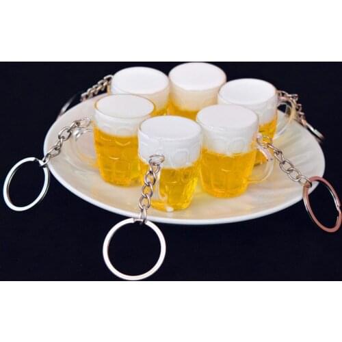 Funny Imitation Beer Cup Keychain Women Men Pendant Car Bag Decor Key Ring Holder Charm Drink Jewelry