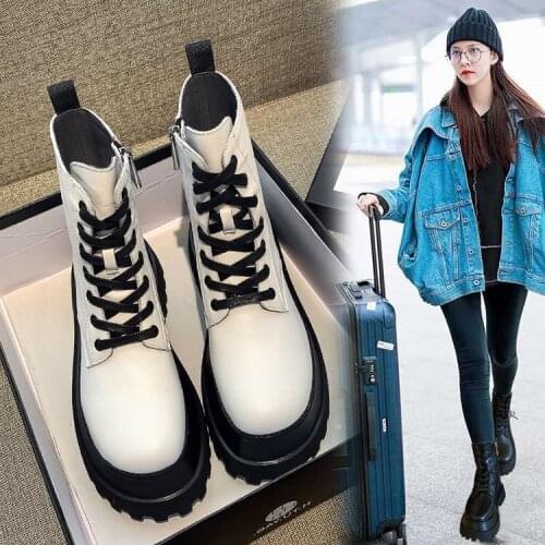 Black Women Boots PU Leather Platform Boots Gothic Thick-soled Short Ankle Boots Womens Shoes Winter Women Boots Botas Mujer