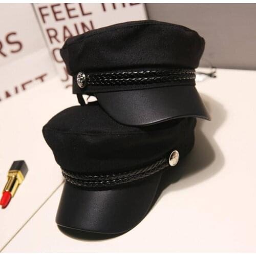 Fashion Women Men Black Military Hat Flat Top Captain Cap Spring Autumn Sailor Hats Ladies Beret Caps Travel Cadet Octagonal Hat