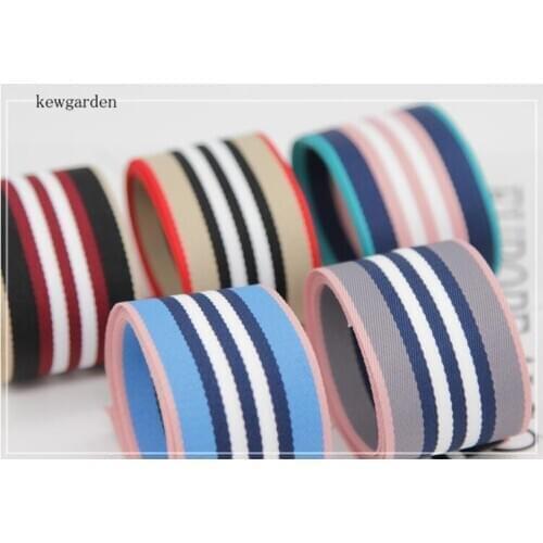 Kewgarden 25mm 38mm 1" 1.5" Cotton Stripe Ribbons Handmade Tape DIY Hairbow Accessories Garment Webbing 10 Yards