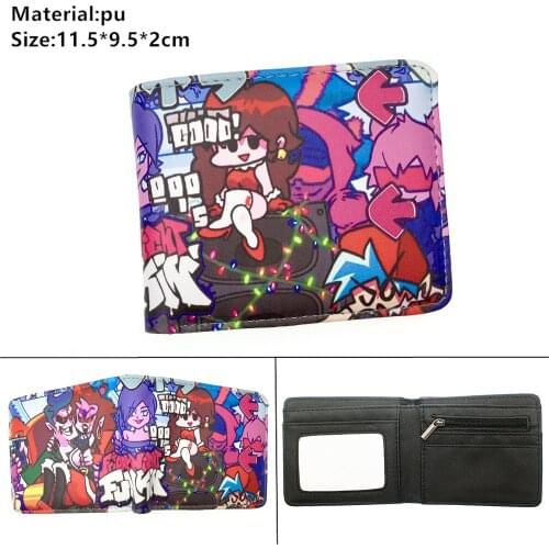 Friday Night Funkin PU Wallet Coin Pocket Casual Short Student Colour Bifold Photo Card Holder Leather Boys Girls Cartoon Purses
