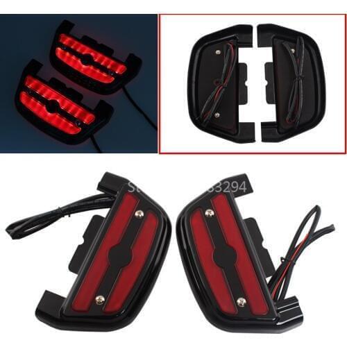 Red LED Light Passenger Footboard Cover Fits For Harley Touring Softail Ultra Fat Boy