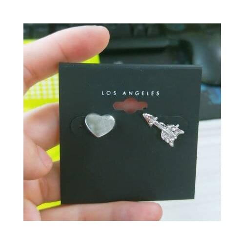 Trendy Minimalist Gold Silver Color Mini Small Love Heart Stud Earrings for Women Student Crystal Arrow Asymmetry Jewelry Gift