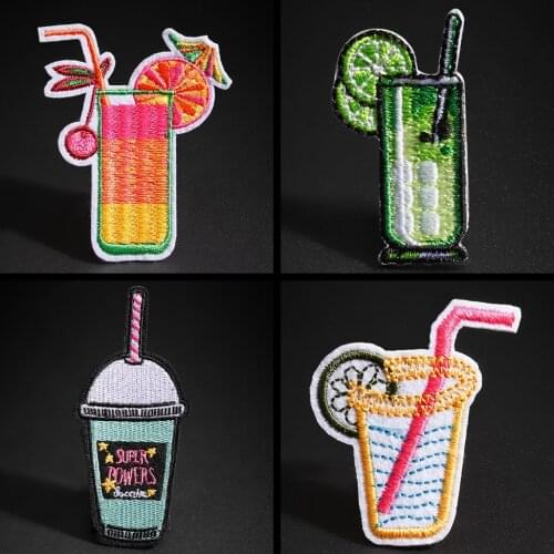 Cartoon Garment patches Cool drink milk tea Decal Scarf hat pants decorate interest Badge ironing on clothes patch