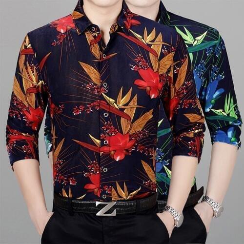 New 2018 autumn mens flowers printing dress shirts long sleeve casual male floral clothes free shipping