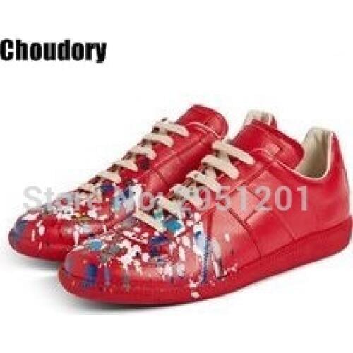 High Quality Men Fashion Black White leather paint splatter Low Top Casual Shoes Unisex Luxury Brand Spring Autumn Flat Shoes