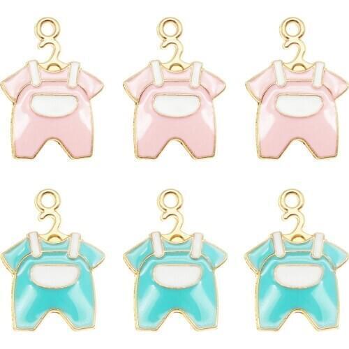 6/12pcs Mixed Baby Shower Childrens Wear Enamel Bracelet Necklace Pendant Findings Pink Blue Charms Women DIY Jewelry Crafts
