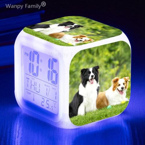 Cute Pet Dog Digital Alarm Clock LED Large Screen Display Time Date Alarm Clock For Kids room Multifunction Digital Electronic Color Change Alarm Clocks