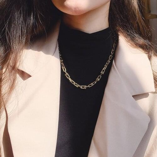 Japanese Style U Link Chain Necklace For Women Street Fashion Cool Punk Style Office Lady Luxury Jewelry Silver Color Necklace