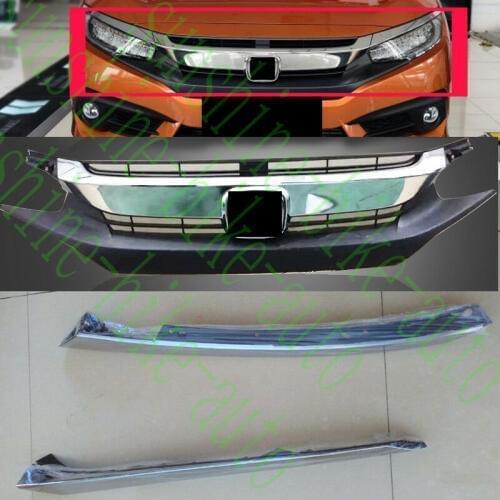 Fit For Honda Civic 2016-2018 Car Front Bumpe Cover Grid Upper Trim Grille Replace 3pcs