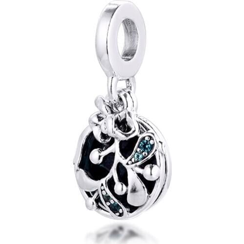 Fits for Pandora Beads Bracelets Christmas Mistletoe Dangle Charms 100% 925 Sterling Silver Jewelry Free Shipping