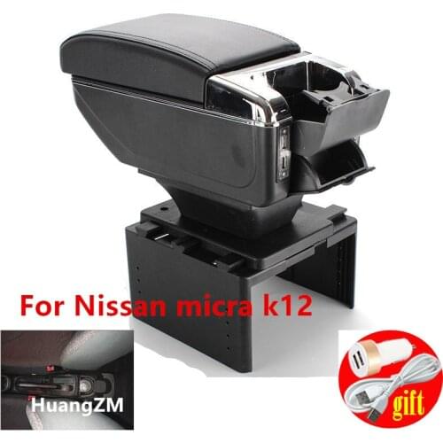 For Nissan micra k12 Armrest box Interior Parts special Retrofit parts Car Armrest Center Storage box with USB LED light