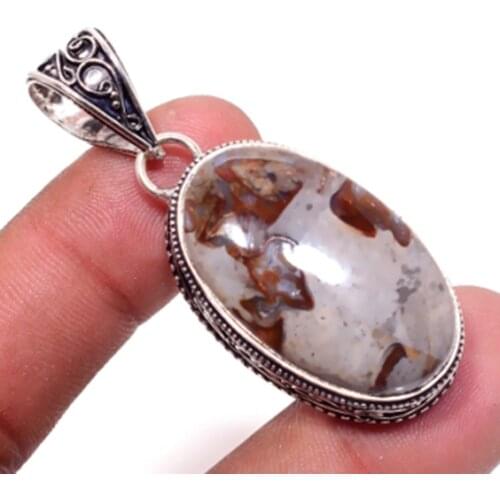 Coffee Bean Jaspers Pendant Silver Overlay over Copper , 53mm, P6579