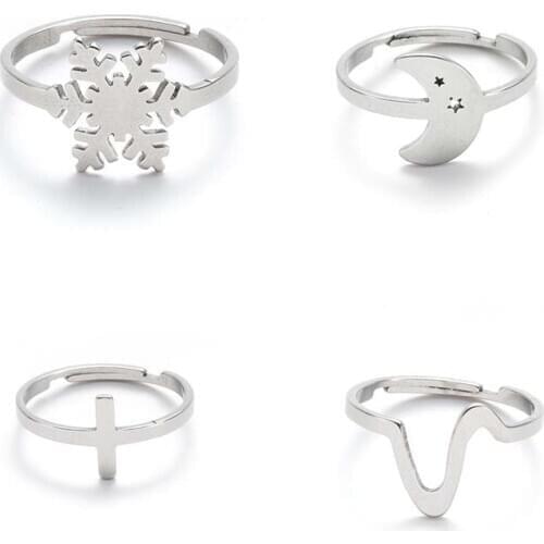 Luxury Ladies Geometric Snowflake Moon Ring Stainless Steel Exquisite Wedding Ring Promise Love Engagement Fashion Jewelry 2020