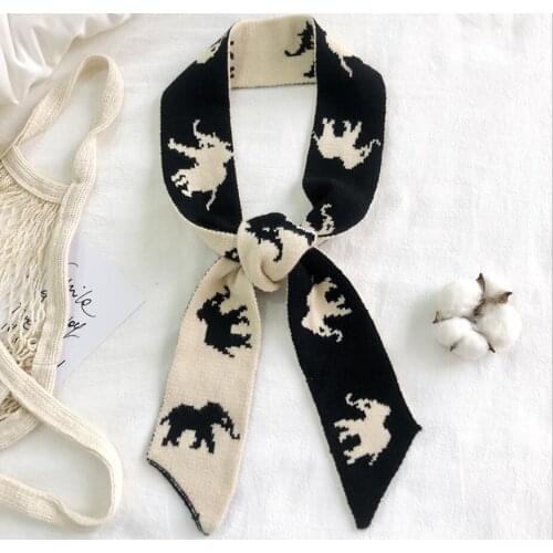 Luxury Brand Winter Scarf Women Horse Print Knitted Scarves Wraps Sharp Angle Shawls Warm Long Narrow Small Skinny Neckerchief
