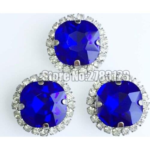 Royalblue 12mm 20pcs Fat Square Glass sew on claw rhinestones with holes,high quality Crystal buckle SKFF02
