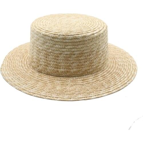 Summer hats women men solid natural raffia flat top wide brim straw hats handmade outdoor beach sun protection summer straw hats
