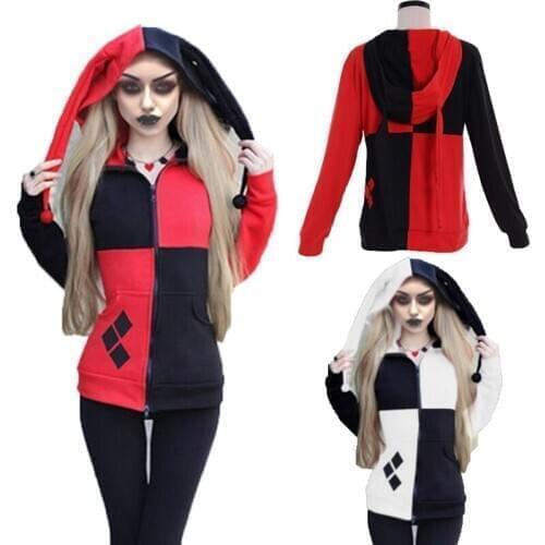 2020 Adult Girls Joker Cosplay Hoodie Jacket Halloween Stitching Hooded Clown Sweater Zipper Jacket 4 Color Style