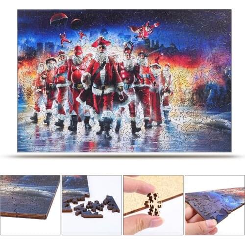 Unique Wooden Christmas Puzzles for Adult Kids Gifts Jigsaw Puzzles Santa Claus Wood DIY Crafts Children Wooden Jigsaw Art Decor