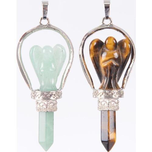 Ethnic Tribe Totem Necklace Pendant Big Size Natural Gems Stone Hexagonal Prism Suspension Crystal Jewelry Pendants D656—D659