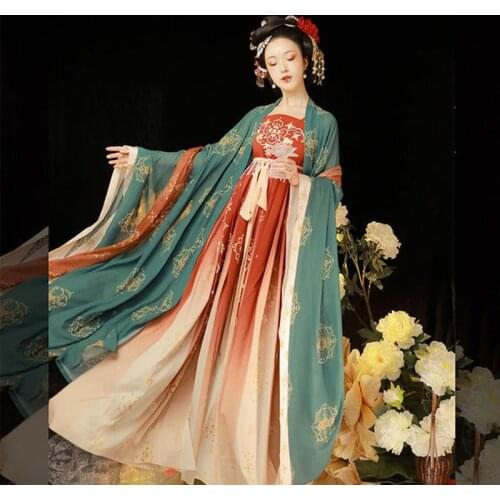 Yuanshan Edai Hanfu women Chinese Traditional Tang-suit Hanfu Princess Ancient Costume Summer Embroidered Kezi Skirt Hanfu Suit