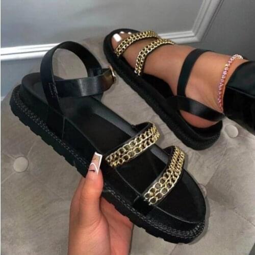 2021 Sandals Summer New Flat British Wind Velcro Embroidery Thick-soled Casual Roman Fragrance Designer Sandalias De Mujer