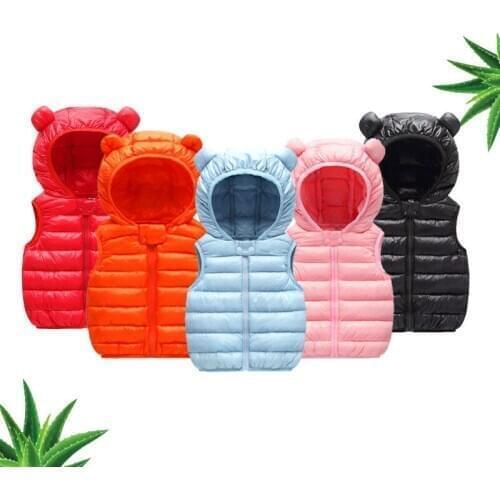Winter New Childrens Down Cotton Vest, Infant Padded Jacket, Cartoon Hooded Sleelve Coat, Short Warm Kids' Clothing Chaleco