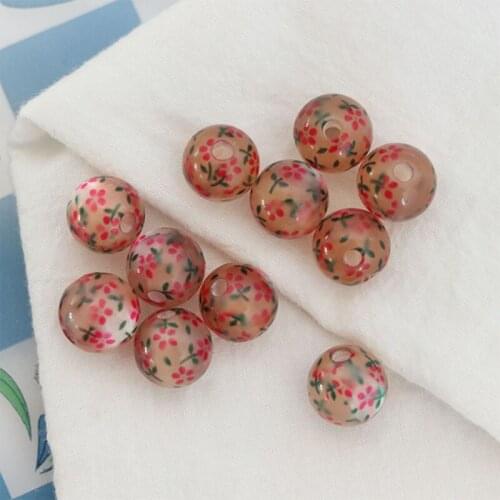 10 Pieces/Lot 8mm Round Acrylic Bead Charms DIY Flower Pattern Beads For Jewelry Making