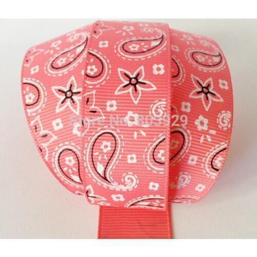100yards/lot ) 1" Coral Rose Paisley Printed Ribbon