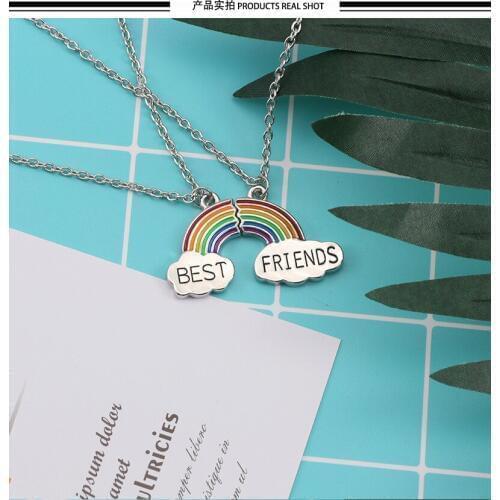 12PC Best Friends Charm Necklace Enamel Puzzle Rainbow Cloud Pendant Necklace Women Men Friendship Jewelry Birthday Party Gifts