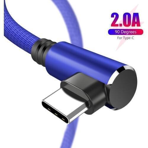 27cm 1m 1.5m 2m 3m 2A USB Type C Cable 90 Degree Elbow For Samsung S20 Xiaomi Redmi Fast Charging Cord USB-C Mobile Phone Cable