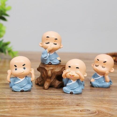4Pcs/Set Resin Cute Monk Home Decoration Car Decoration