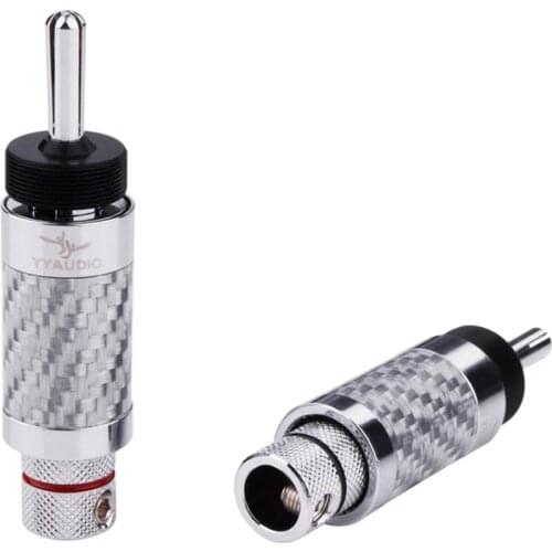 4pcs Banana Jack Connector Carbon Fiber Rhodium Plated Self-locking Banana Plug Hifi Speaker Terminals Spade 7.5mm Audio Adapter