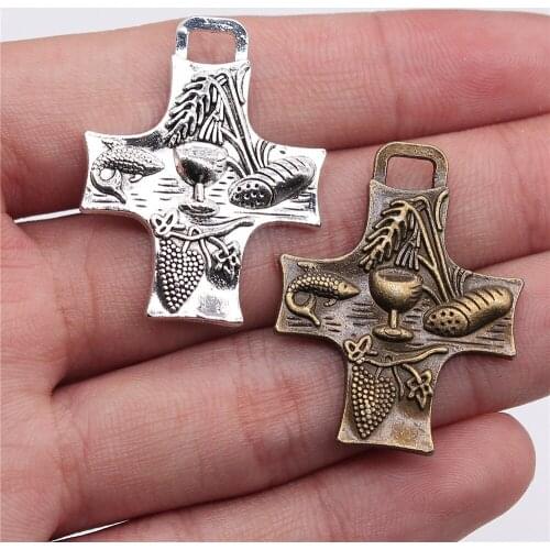6pcs 34x26mm Antique Silver Color Antique Bronze Plated Religious Cross Pendant Food Cross Charm Food Cross Pendant