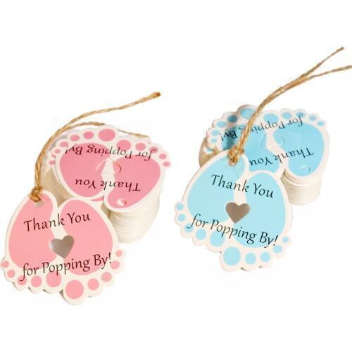 Boys / Girls Baby Shower Birthday Party Foot Card Tag Label Baby Year Old Sex Reveal Cake Hat Birthday Party Kids DIY Gift-8